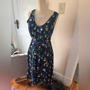 Latched Mama Navy Sleeveless Maxi Dress with Plant Pot Print